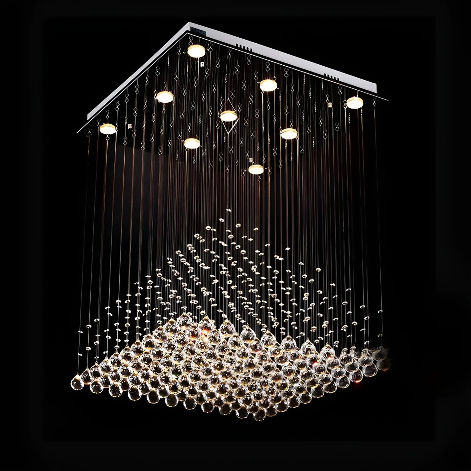 Square Base Pyramid Raindrop Crystal Chandelier - Ceiling Light - Image 4