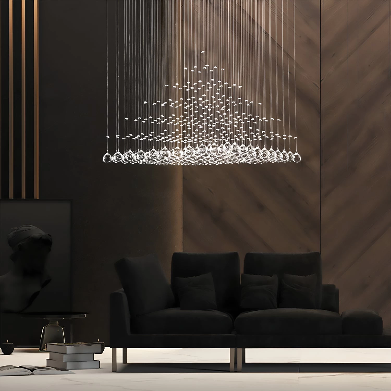 Square Base Pyramid Raindrop Crystal Chandelier - Ceiling Light - Image 2