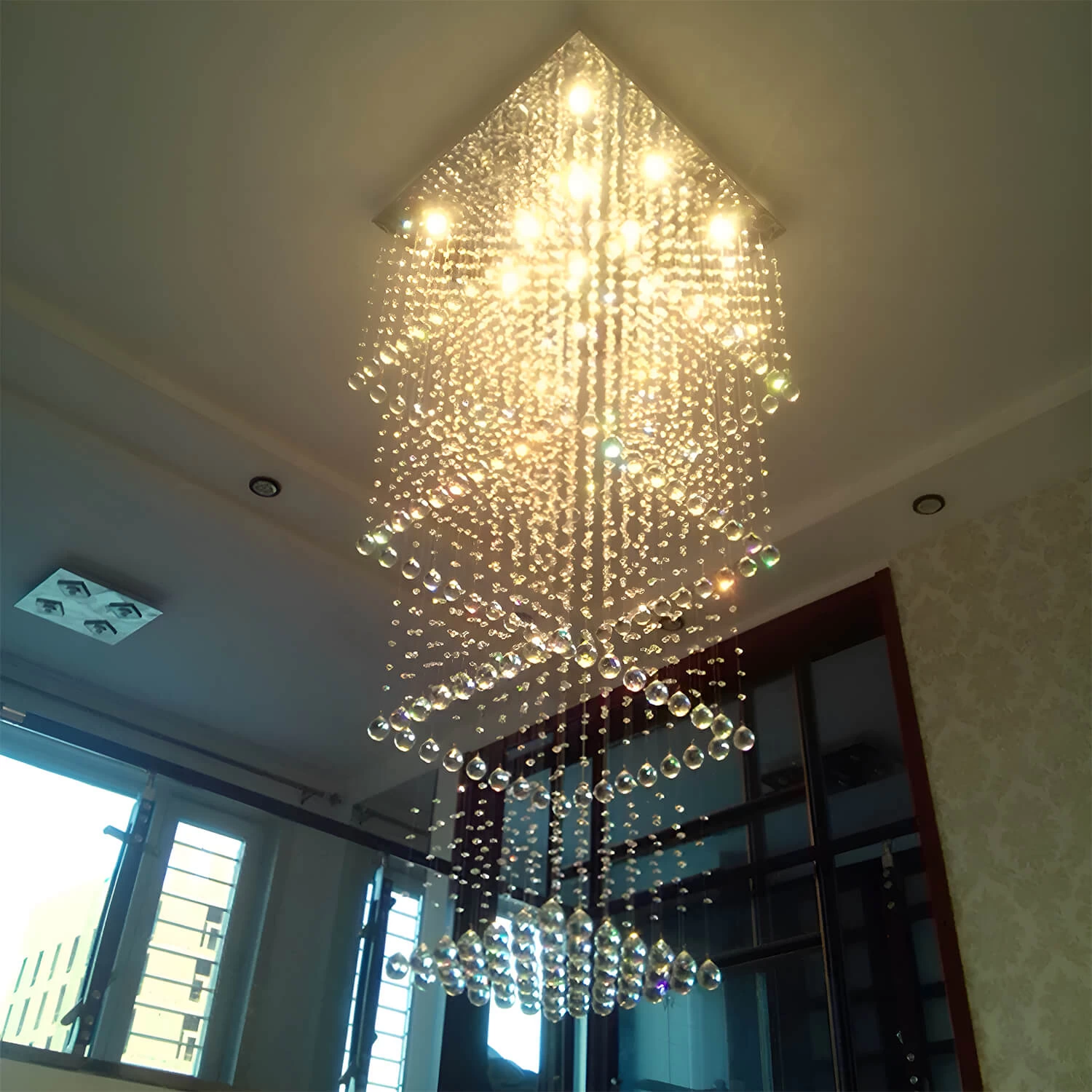Square Long Crystal Raindrop Chandelier - Image 7