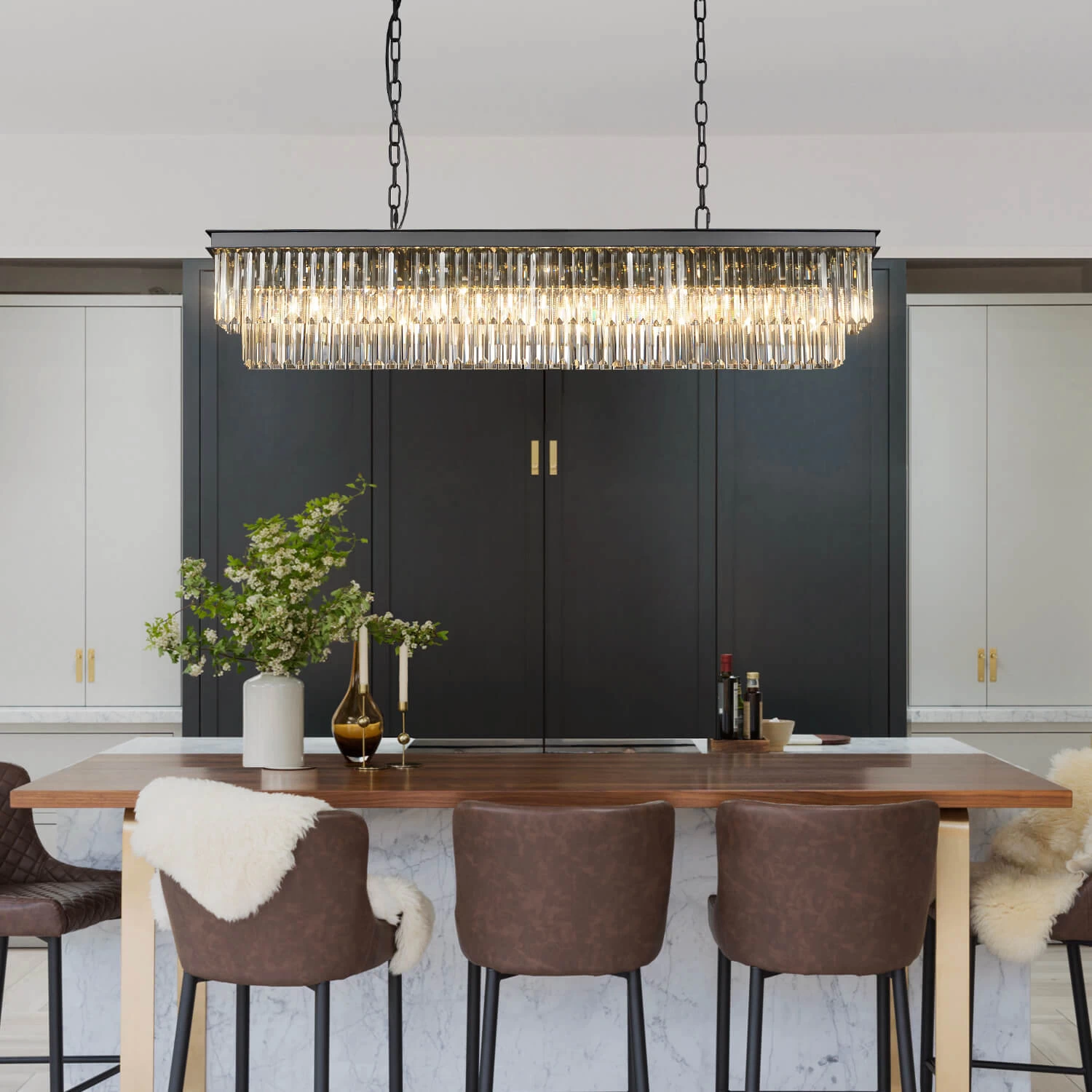 Vintage Clear Crystal Rectangular Chandelier - Dining Room - Image 2